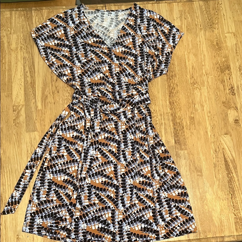 Nine West Geometric Midi Dress in Black, Brown, and White